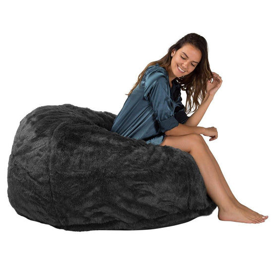 Lounge Pug, CloudSac 510 XL, Grand Pouf à Mémoire de Forme, Canapé, Fausse Fourrure Noir