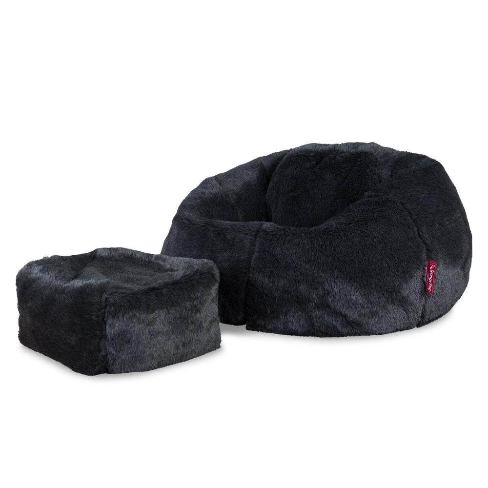 LOUNGE PUG - Fausse Fourrure  - Pouf Poire Classique - Noir