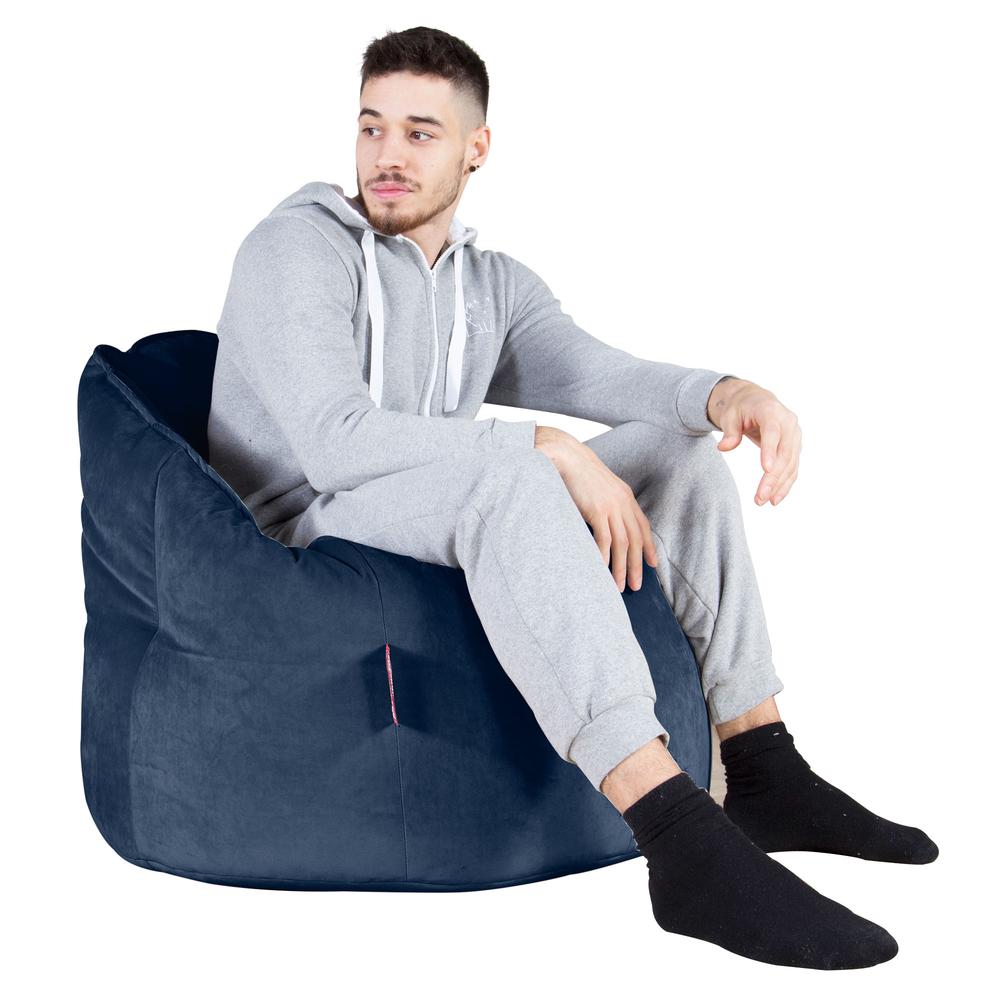LOUNGE PUG, Pouf Chaise Design, Pouf Poire Super, Velours Bleu Marine