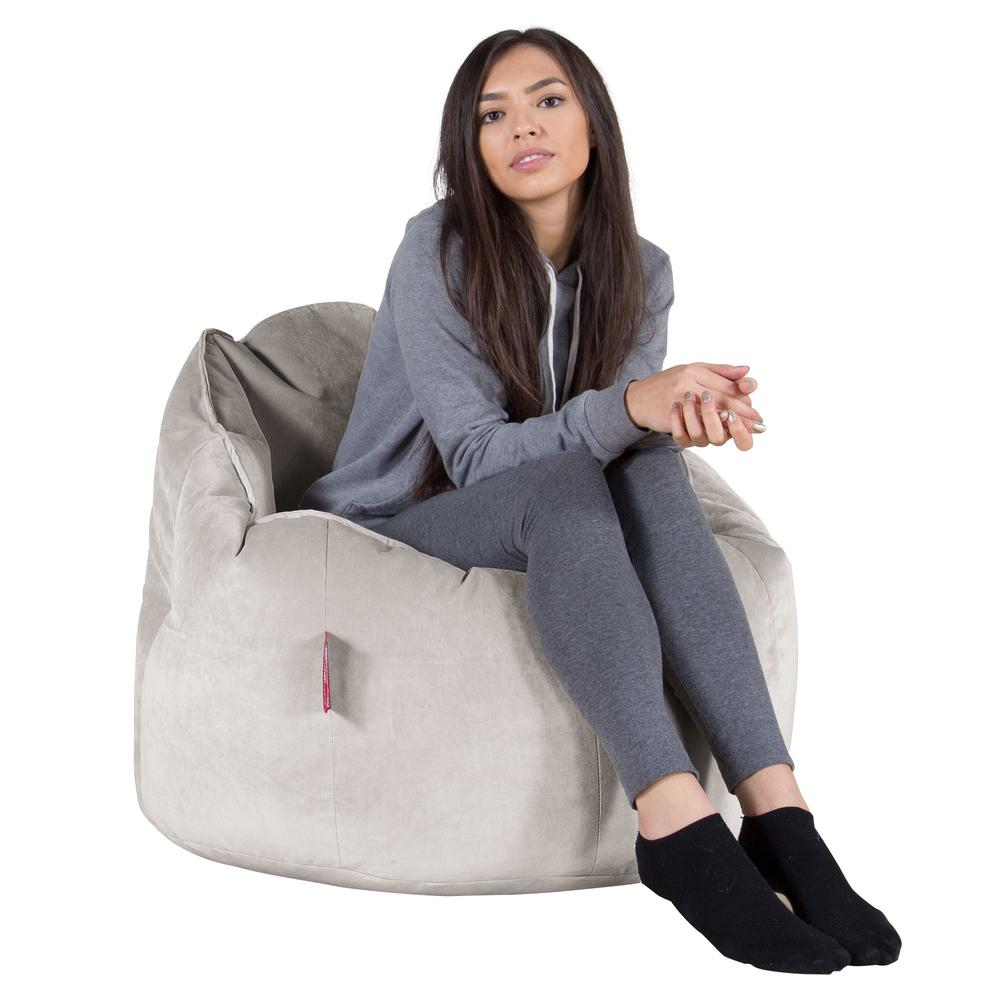 LOUNGE PUG, Pouf Chaise Design, Pouf Poire Super, Velours Argent