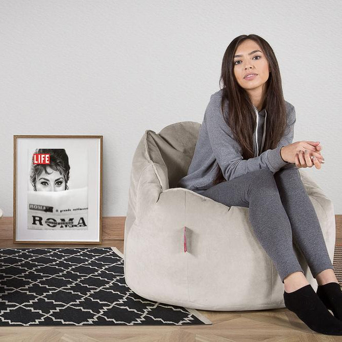 LOUNGE PUG, Pouf Chaise Design, Pouf Poire Super, Velours Argent