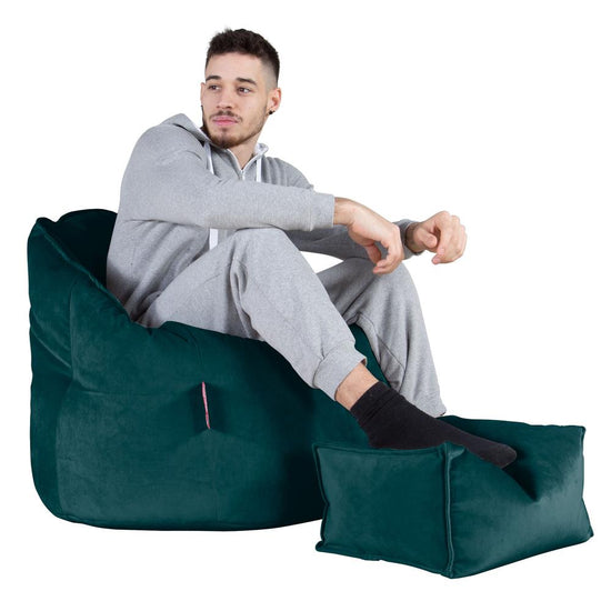 LOUNGE PUG, Pouf Chaise Design, Pouf Poire Super, Velours Mer Égéé