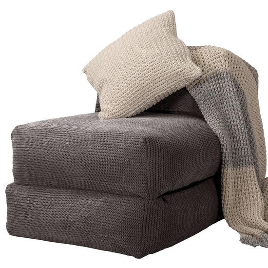 Lounge Pug, Avery, Fauteuil Futon, Unique, Pompon Anthracite