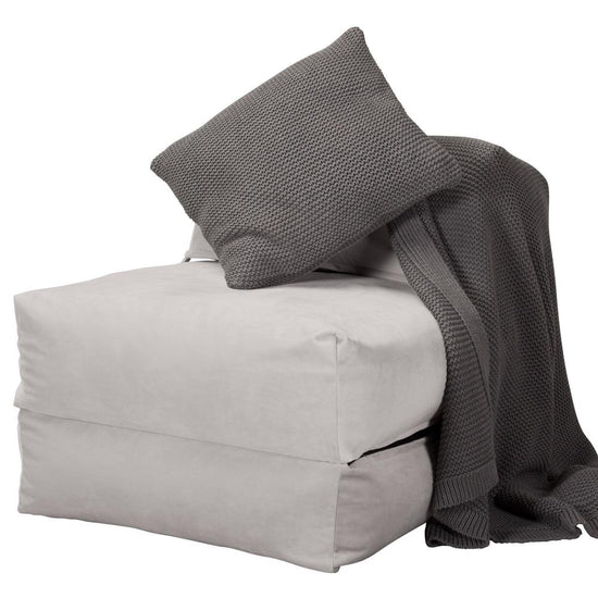 Lounge Pug, Avery, Fauteuil Futon, Unique, Velours Argent