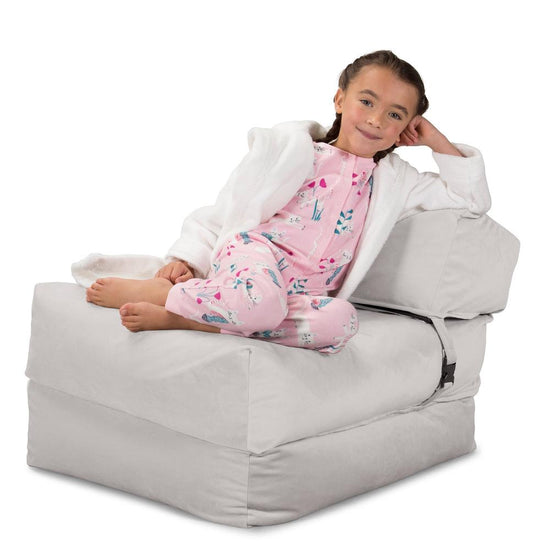 Lounge Pug, Avery, Fauteuil Futon, Unique, Velours Argent