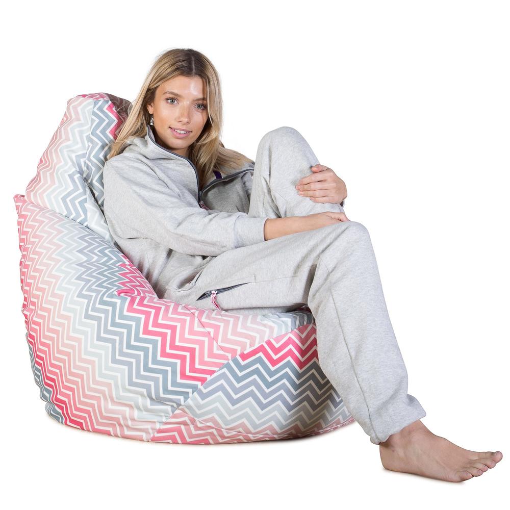 LOUNGE PUG - Pouf Poire Gamer - Poire - Imprimé Géométrique Chevron Rose