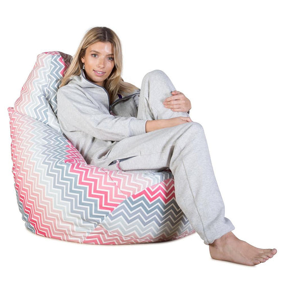 LOUNGE PUG - Pouf Poire Gamer - Poire - Imprimé Géométrique Chevron Rose