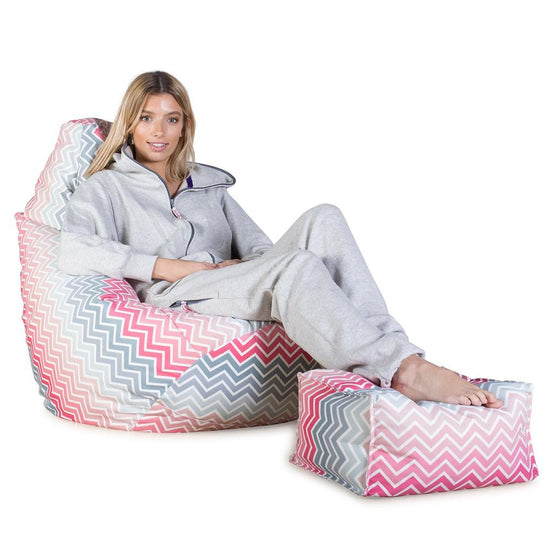 LOUNGE PUG - Pouf Poire Gamer - Poire - Imprimé Géométrique Chevron Rose
