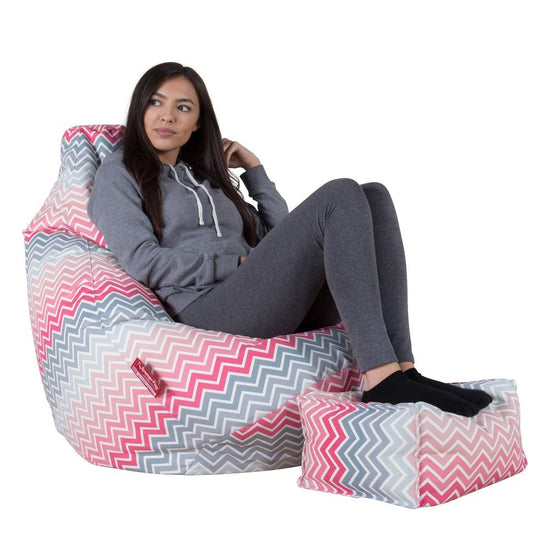 LOUNGE PUG - Pouf Poire Gamer - Poire - Imprimé Géométrique Chevron Rose