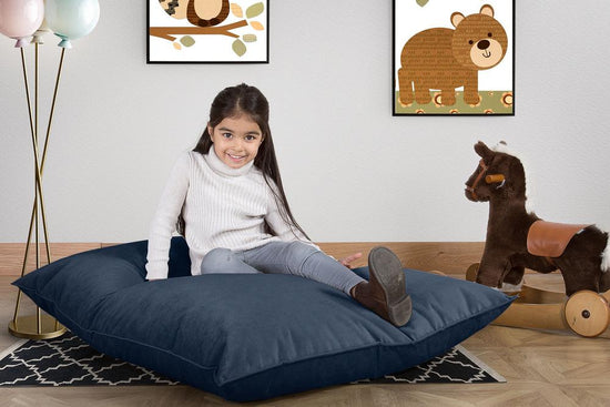LOUNGE PUG -  Velours  - Gros Pouf Enfant, Pouf Geant Enfant - Bleu Marine