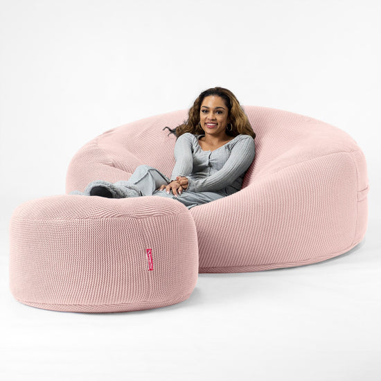 LOUNGE PUG -  Ellos Tricoté - Canapé Pouf Géant 'Grande Mammouth' - Pouf Canapé - Gros Pouf - Bébé rose