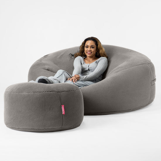 LOUNGE PUG -  Ellos Tricoté - Canapé Pouf Géant 'Grande Mammouth' - Pouf Canapé - Gros Pouf - Gris