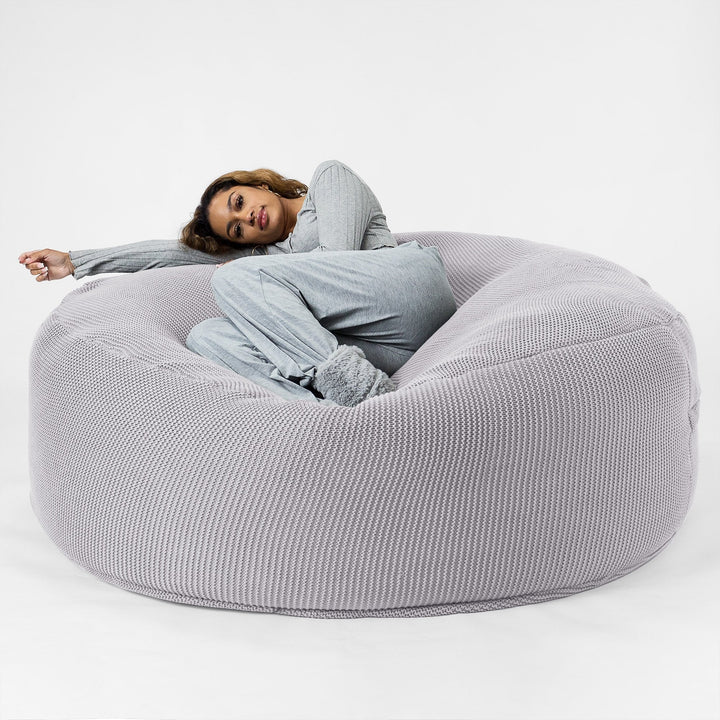 LOUNGE PUG -  Ellos Tricoté - Canapé Pouf Géant 'Grande Mammouth' - Pouf Canapé - Gros Pouf - Gris clair