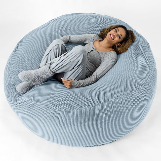 LOUNGE PUG -  Ellos Tricoté - Canapé Pouf Géant 'Grande Mammouth' - Pouf Canapé - Gros Pouf - Bleu Brumeux