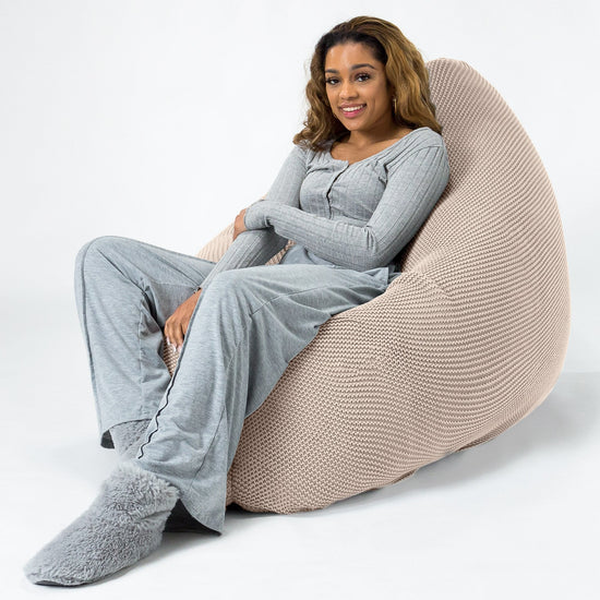 LOUNGE PUG -  Ellos Tricoté - Pouf Géant XXL - Crème