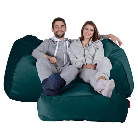LOUNGE PUG, Gros Pouf Canapé, Pouf Geant, Velours Mer Égéé