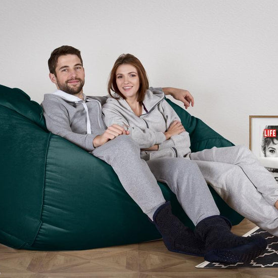 LOUNGE PUG, Gros Pouf Canapé, Pouf Geant, Velours Mer Égéé