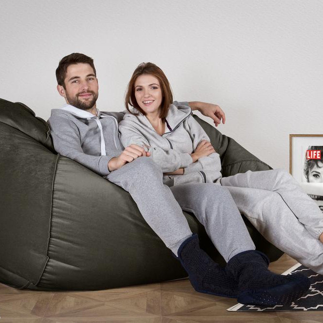 LOUNGE PUG, Gros Pouf Canapé, Pouf Geant, Velours Anthracite