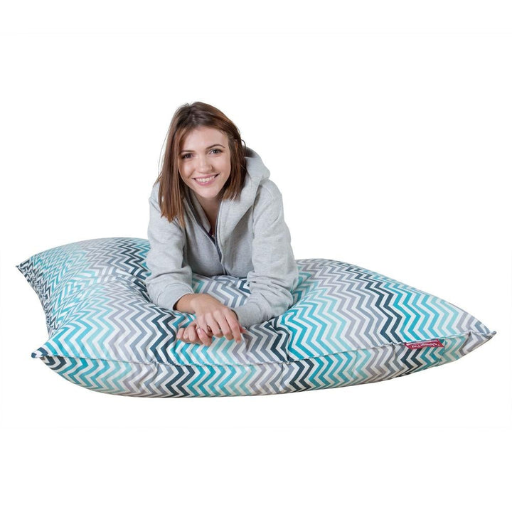 LOUNGE PUG - Imprimé Géométrique Chevron - Pouf Géant XXL - Mer Égéé
