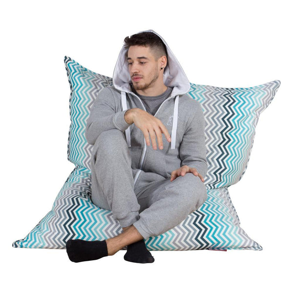LOUNGE PUG - Imprimé Géométrique Chevron - Pouf Géant XXL - Mer Égéé