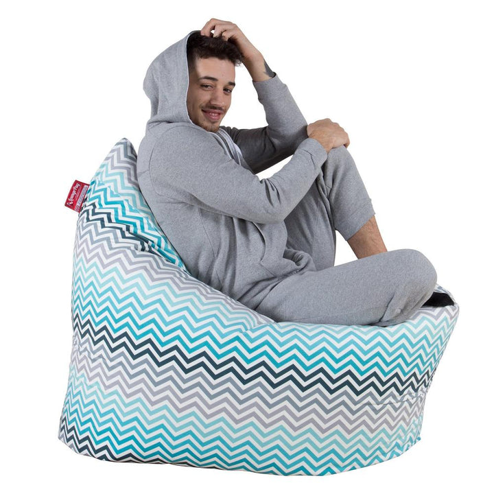 LOUNGE PUG - Imprimé Géométrique Chevron - Pouf Géant XXL - Mer Égéé