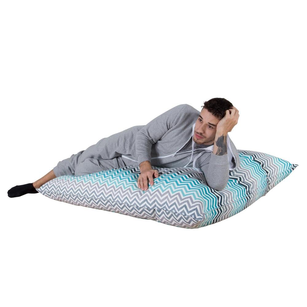 LOUNGE PUG - Imprimé Géométrique Chevron - Pouf Géant XXL - Mer Égéé