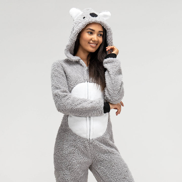 Combinaison Pyjama Koala en Polaire pour femmes taille S XL Gris Blanc Big Bertha Original CHF