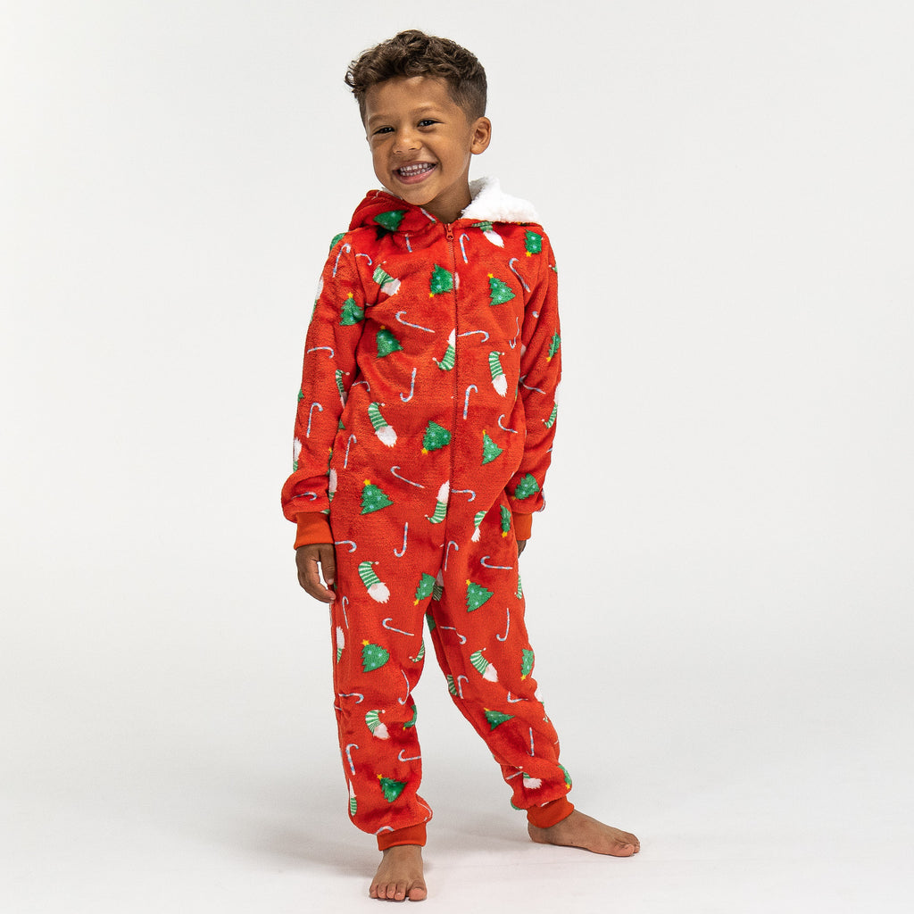 Combinaison Pyjama Polaire pour Enfants, Motif Noël Rouge 02