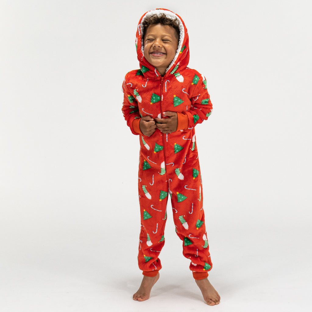 Combinaison Pyjama Polaire pour Enfants, Motif Noël Rouge 03