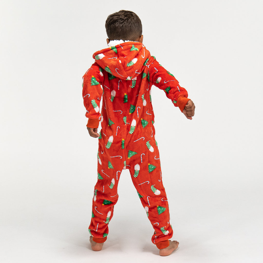 Combinaison Pyjama Polaire pour Enfants, Motif Noël Rouge 04