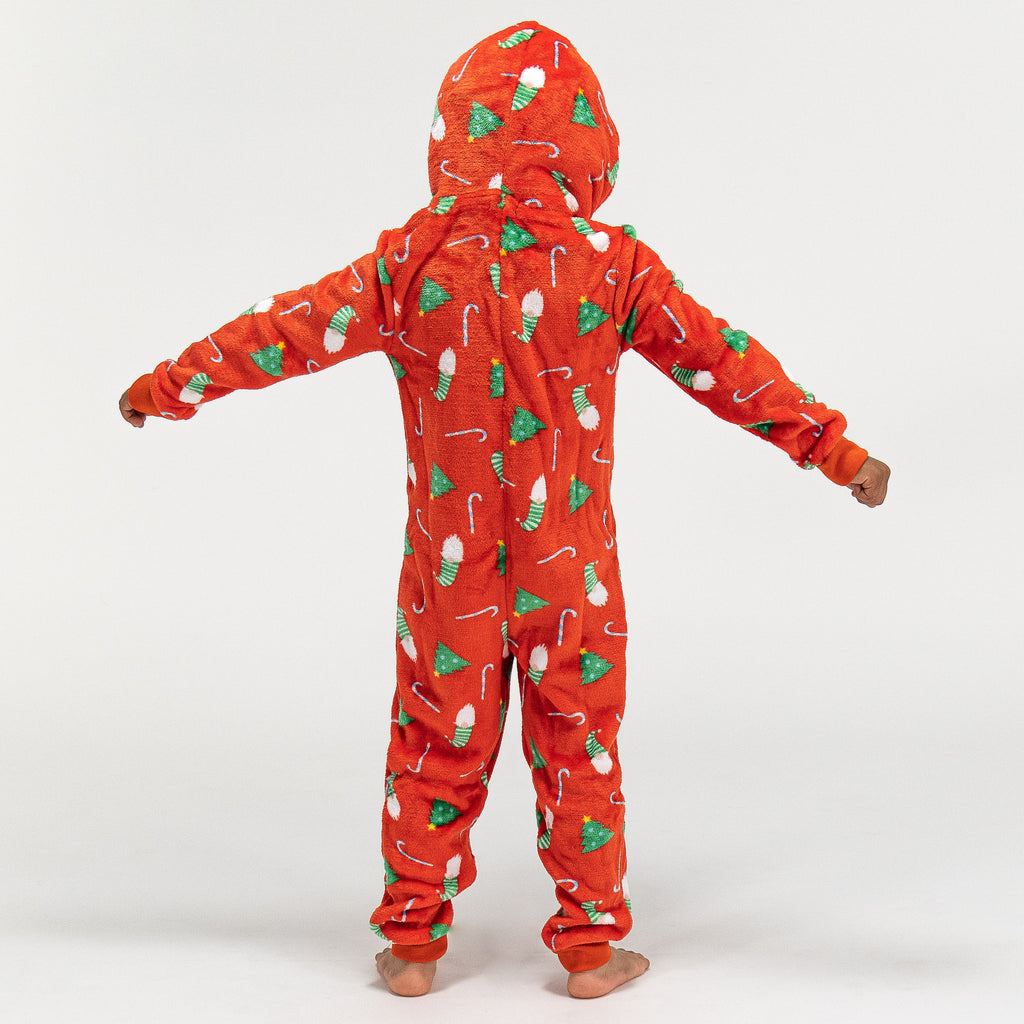 Combinaison Pyjama Polaire pour Enfants, Motif Noël Rouge 05