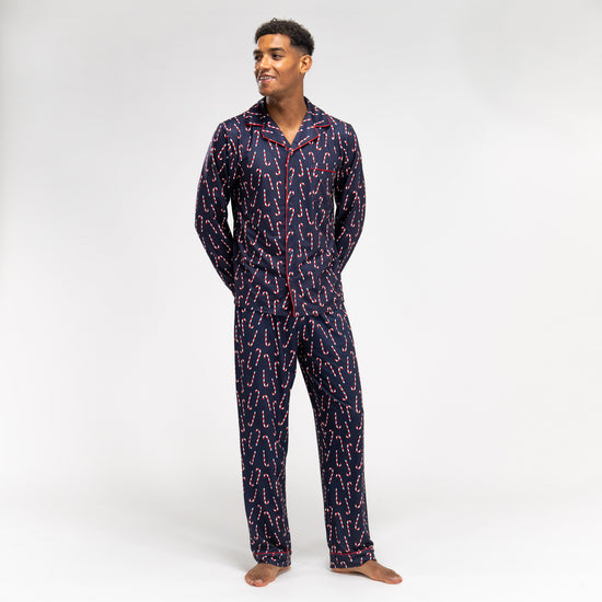 Ensemble Pyjama Motif Canne a Sucre bleu marine pour hommes haut a manches longues et pantalon taille S XL Bleu Marine Big Bertha Original CHF