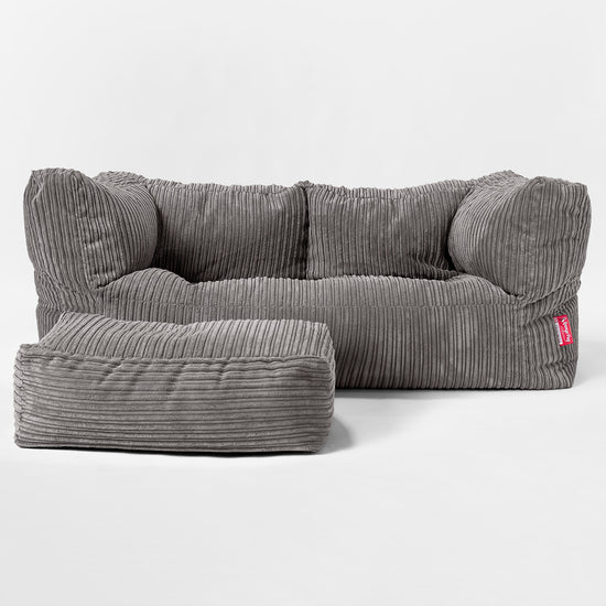 Canapé Pouf Géant Albert pour Enfants 2 places 3-14 ans - Côtelé Anthracite 02
