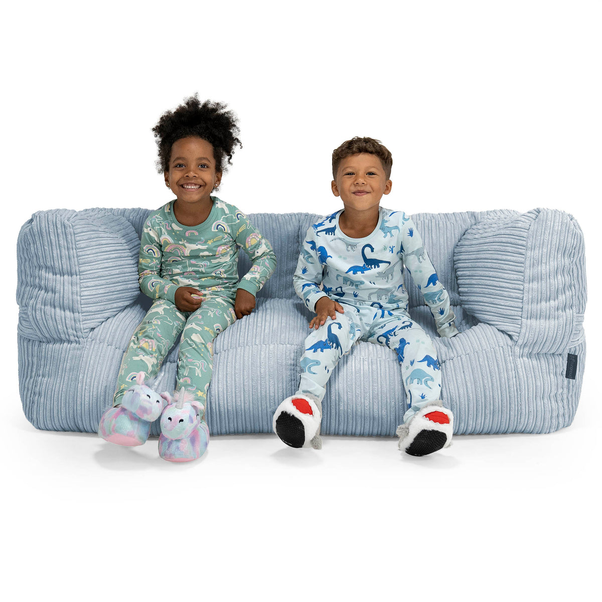 Lounge Pug Fauteuil Pouf Enfant 3-8 Ans Velours Côtelé Bleu Mer Égée - Assise Confortable Chambre Enfant