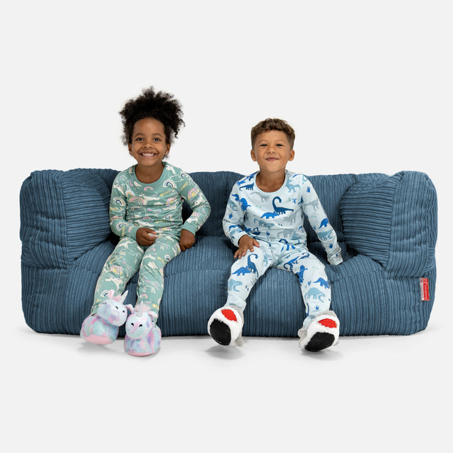 Canapé Pouf Géant Albert pour Enfants 2 places 3-14 ans - Côtelé Bleu Marine 01