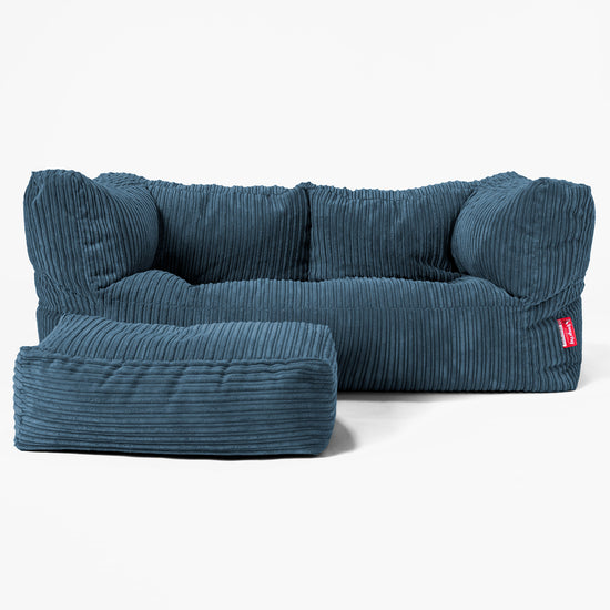Canapé Pouf Géant Albert pour Enfants 2 places 3-14 ans - Côtelé Bleu Marine 03