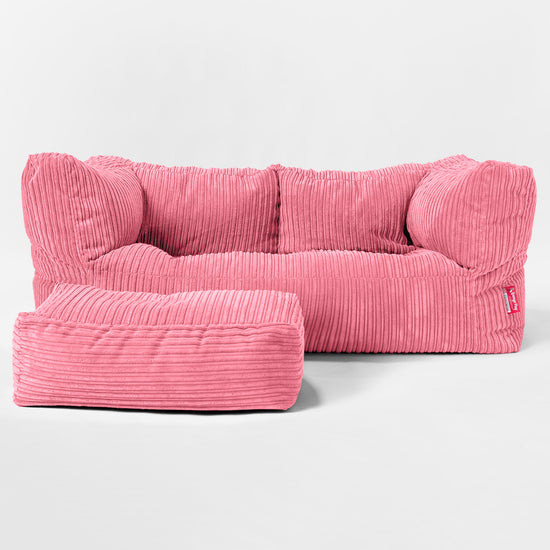Canapé Pouf Géant Albert pour Enfants 2 places 3-14 ans - Côtelé Corail 02