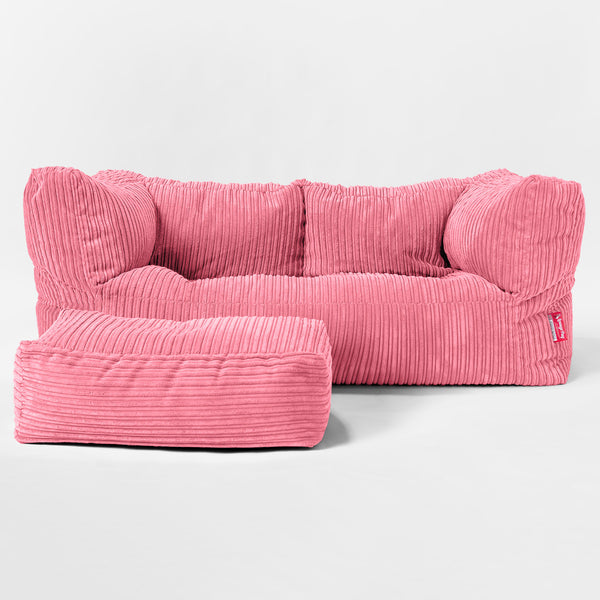 Canapé Pouf Géant Albert pour Enfants 2 places 3-14 ans - Côtelé Corail 01