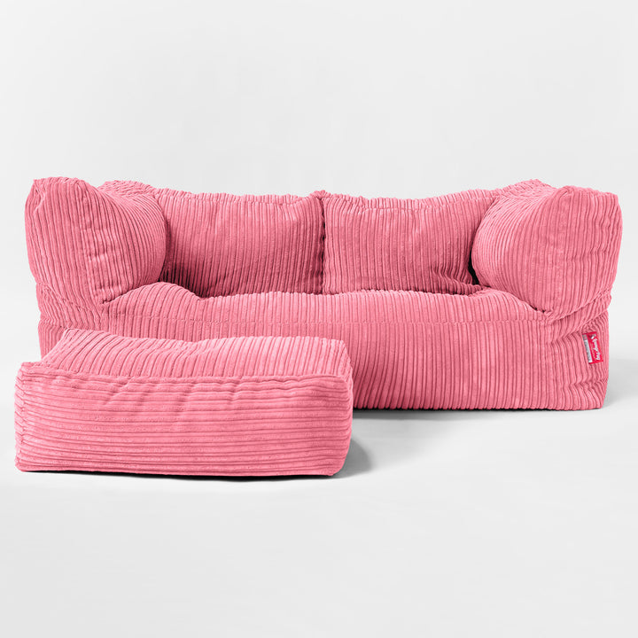 Canapé Pouf Géant Albert pour Enfants 2 places 3-14 ans - Côtelé Corail 02