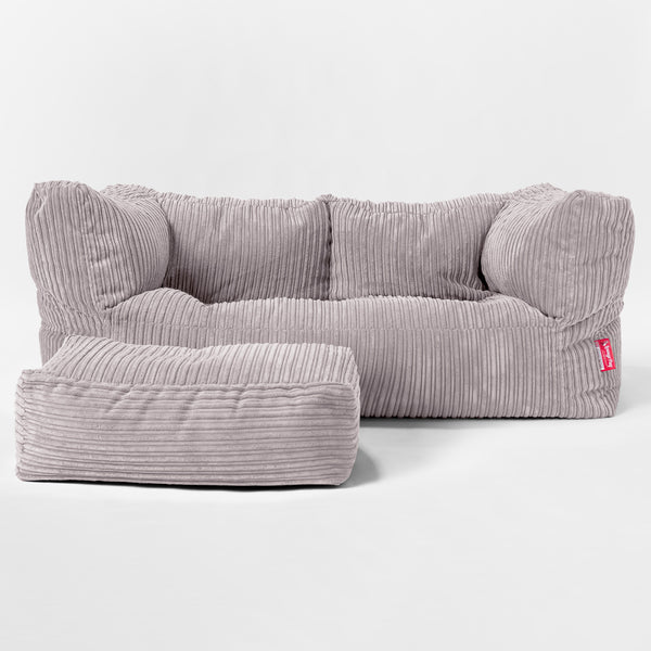 Canapé Pouf Géant Albert pour Enfants 2 places 3-14 ans - Côtelé Gris Argent 01