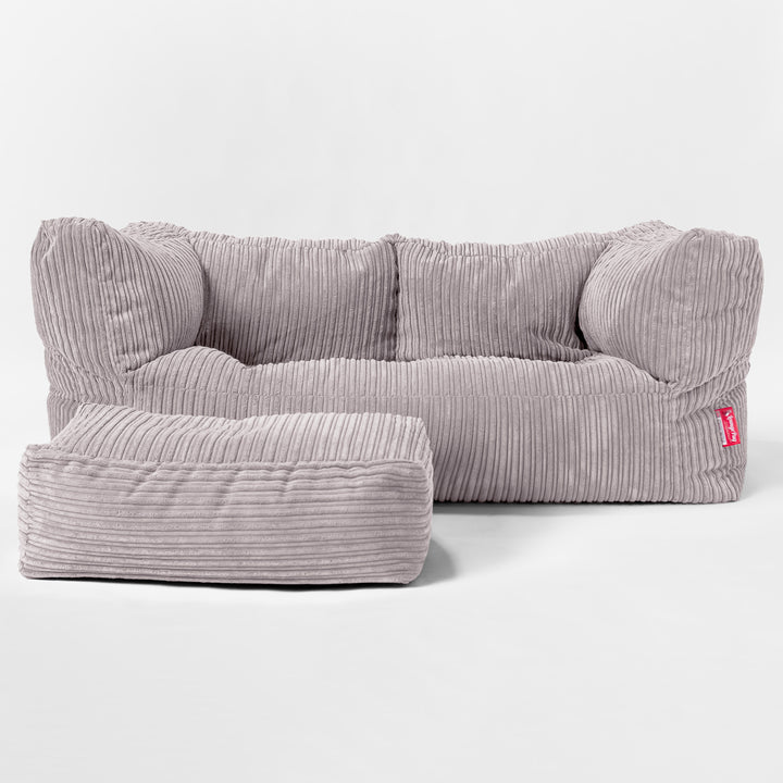 Canapé Pouf Géant Albert pour Enfants 2 places 3-14 ans - Côtelé Gris Argent 02