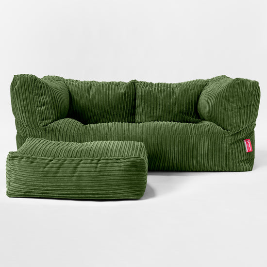 Canapé Pouf Albert 2 places - Côtelé Vert Forêt 02