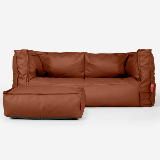 Canapé Pouf Albert 2 places - Cuir Végan Marron 02
