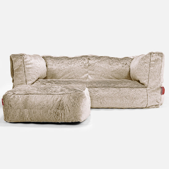 Canapé Pouf Albert 2 places - Fausse Fourrure Lapin Brun Doré 02