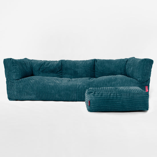 Canapé Pouf Albert 3 places - Côtelé Bleu Canard 02