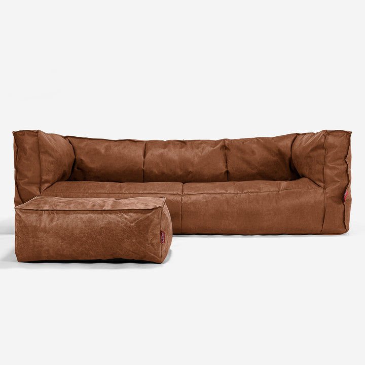 Canapé Pouf Albert 3 places - Cuir Vintage Camel 02