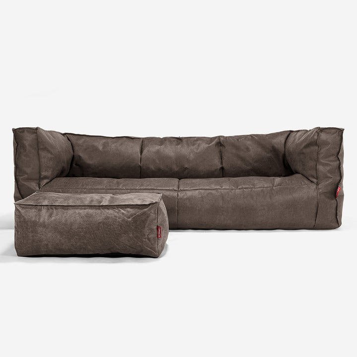 Canapé Pouf Albert 3 places - Cuir Vintage Gris Ardoise 02