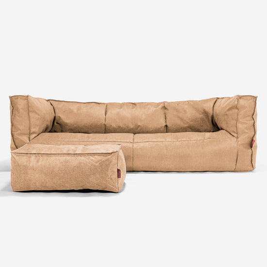 Canapé Pouf Albert 3 places - Cuir Vintage Marron Clair 02