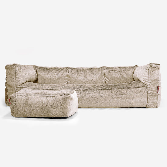 Canapé Pouf Albert 3 places - Fausse Fourrure Lapin Brun Doré 02