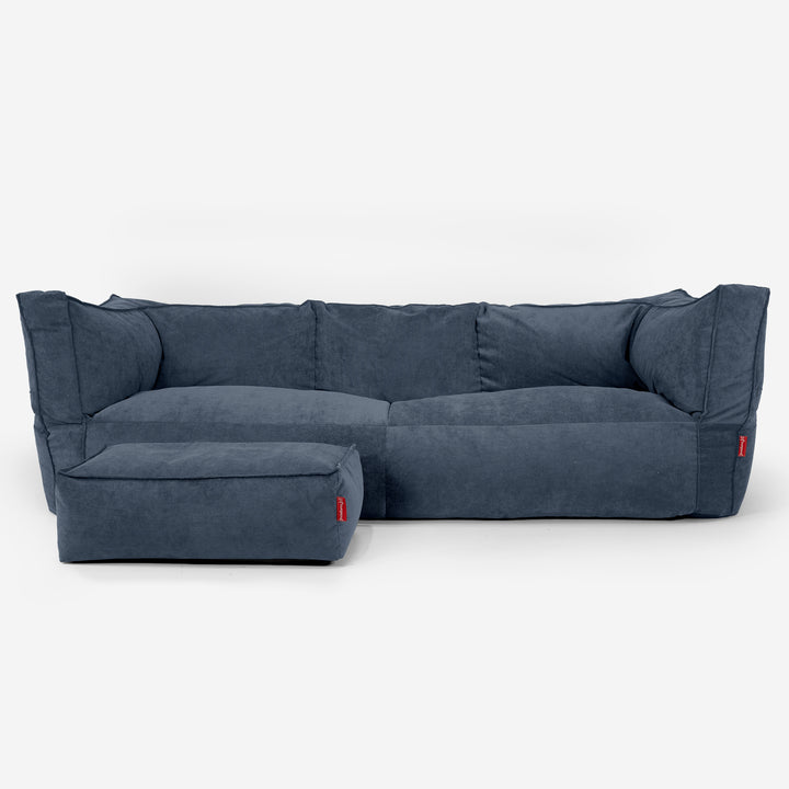 Canapé Pouf Albert 3 places - Velours Côtelé Fin Bleu Marine 02